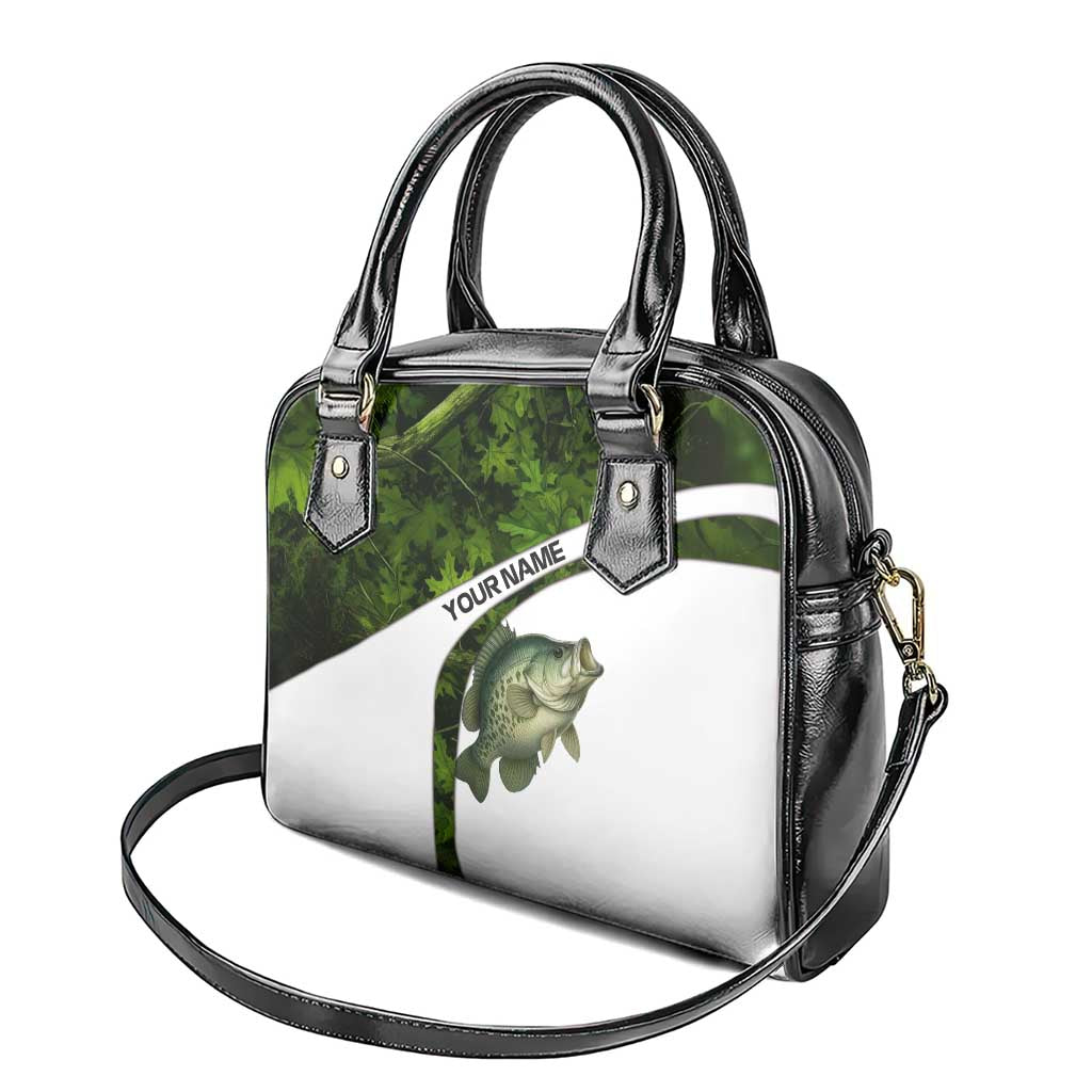 Crappie Fishing Green Camo Shoulder Handbag with Leaf Camouflage and Custom Name Design - Wonder Print Shop