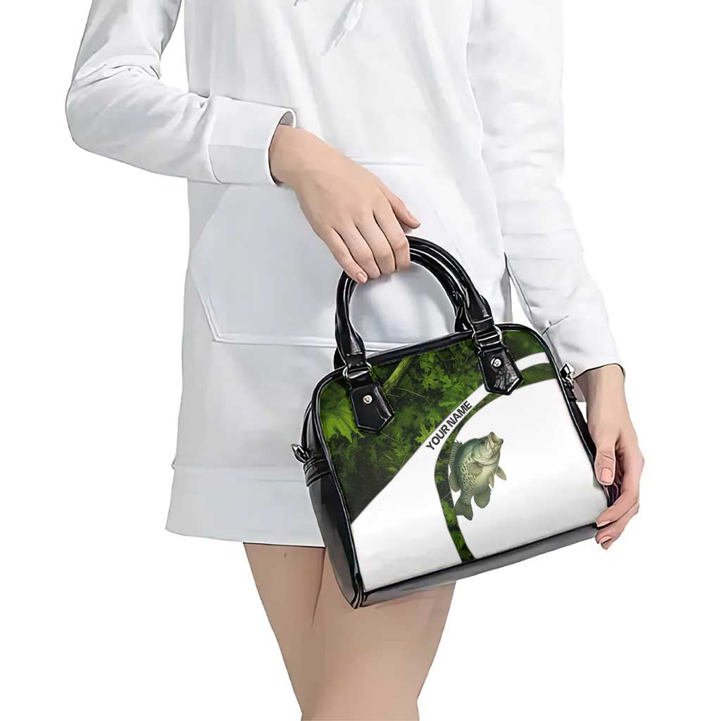 Crappie Fishing Green Camo Shoulder Handbag with Leaf Camouflage and Custom Name Design - Wonder Print Shop