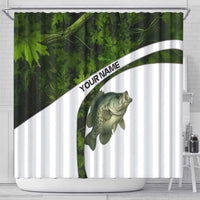 Crappie Fishing Green Camo Shower Curtain with Leaf Camouflage and Custom Name Design - Wonder Print Shop
