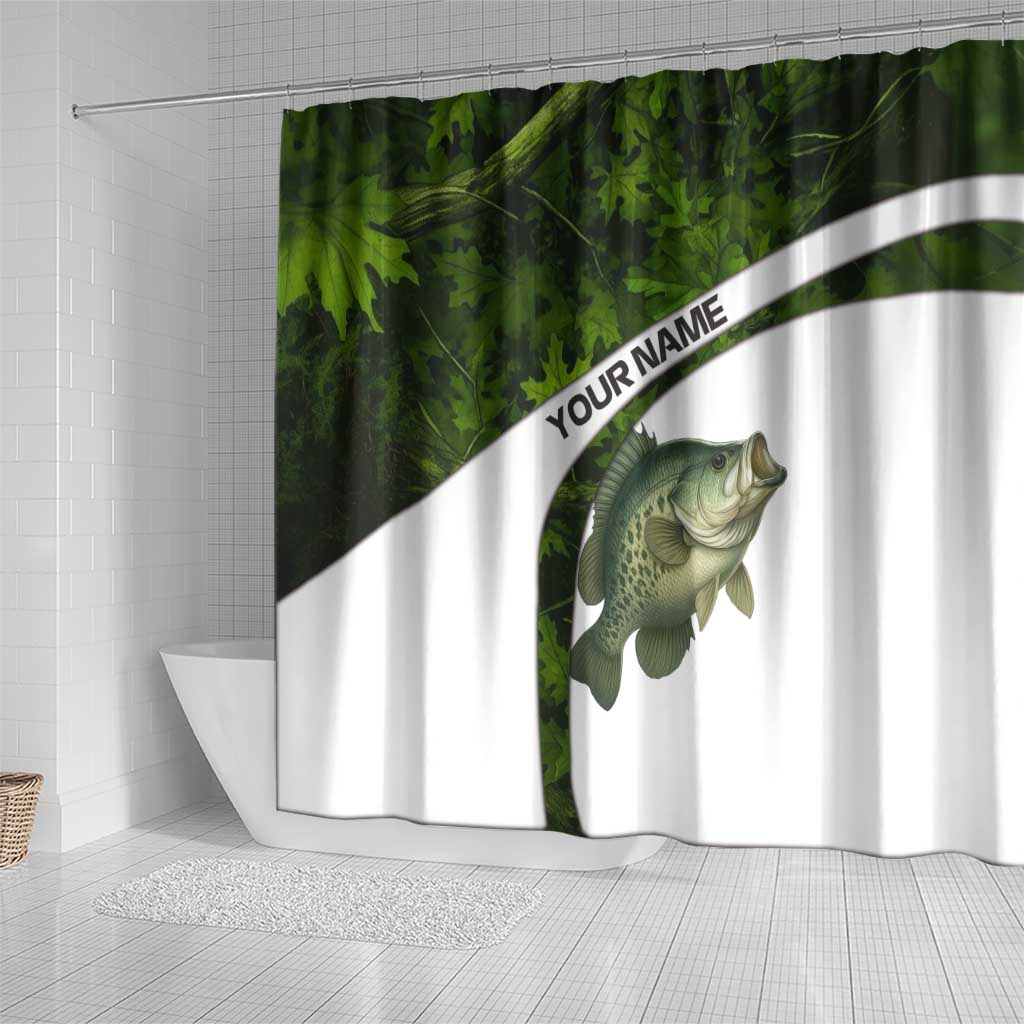 Crappie Fishing Green Camo Shower Curtain with Leaf Camouflage and Custom Name Design - Wonder Print Shop