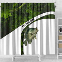Crappie Fishing Green Camo Shower Curtain with Leaf Camouflage and Custom Name Design - Wonder Print Shop