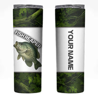 Crappie Fishing Green Camo Skinny Tumbler with Leaf Camouflage and Custom Name Design - Wonder Print Shop