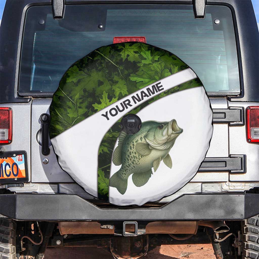 Crappie Fishing Green Camo Spare Tire Cover with Leaf Camouflage and Custom Name Design - Wonder Print Shop