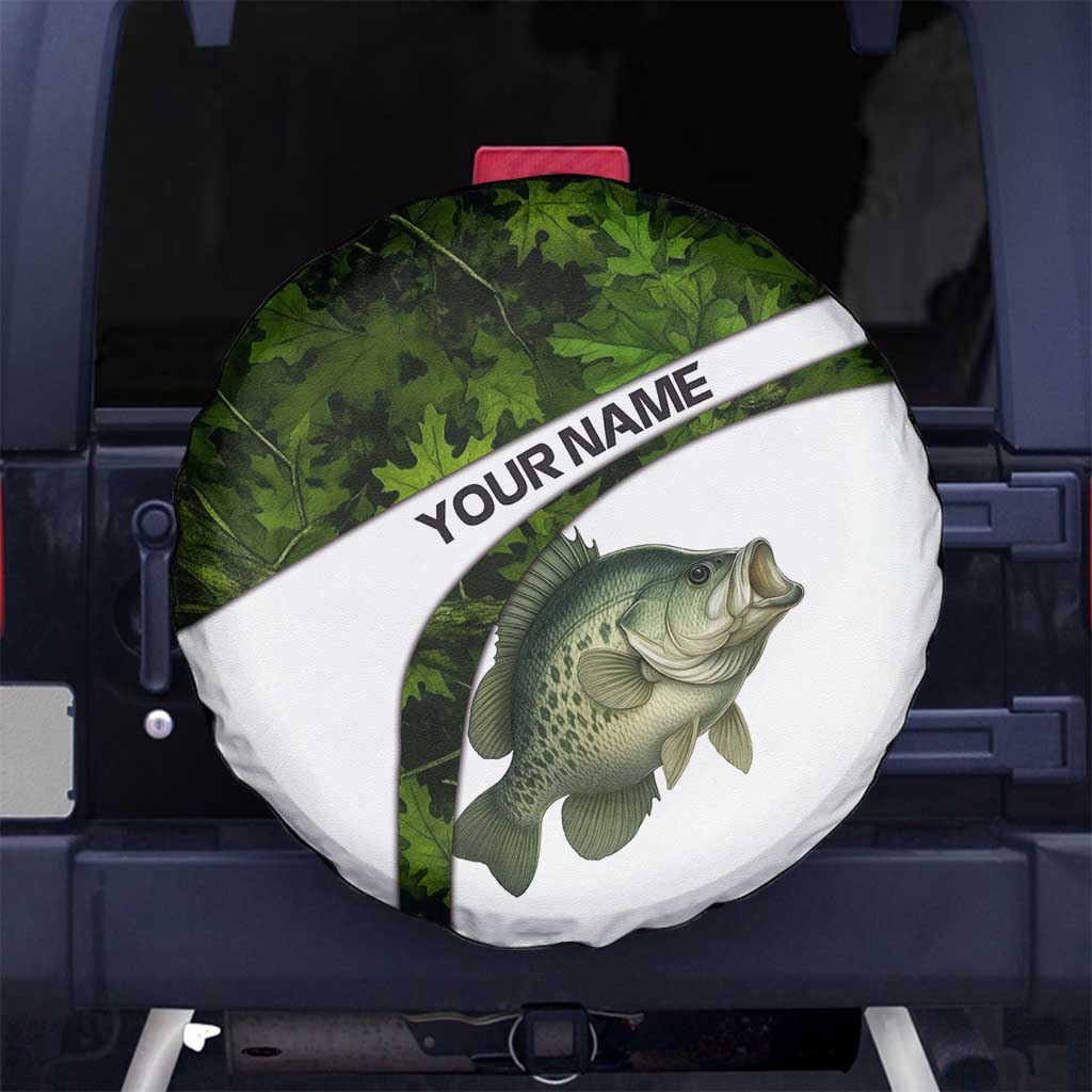 Crappie Fishing Green Camo Spare Tire Cover with Leaf Camouflage and Custom Name Design - Wonder Print Shop