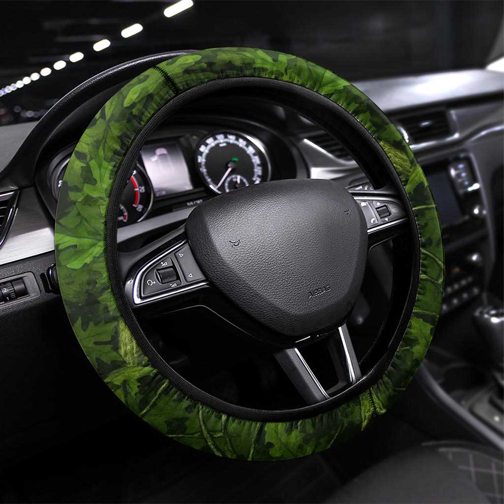 Crappie Fishing Green Camo Steering Wheel Cover with Leaf Camouflage and Name Design - Wonder Print Shop