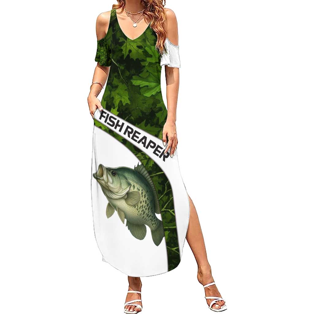 Crappie Fishing Green Camo Summer Maxi Dress with Leaf Camouflage and Custom Name Design - Wonder Print Shop