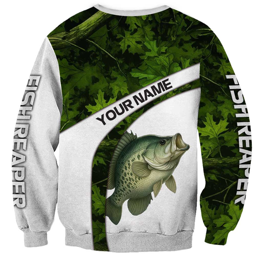 Crappie Fishing Green Camo Sweatshirt with Leaf Camouflage and Custom Name Design - Wonder Print Shop