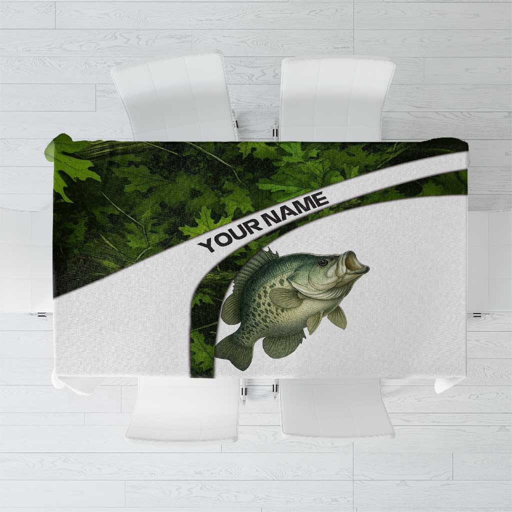 Crappie Fishing Green Camo Tablecloth with Leaf Camouflage and Custom Name Design - Wonder Print Shop