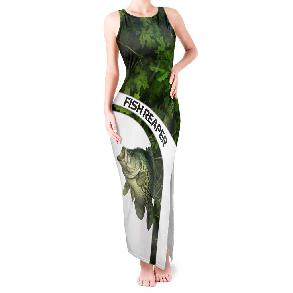 Crappie Fishing Green Camo Tank Maxi Dress with Leaf Camouflage and Custom Name Design - Wonder Print Shop