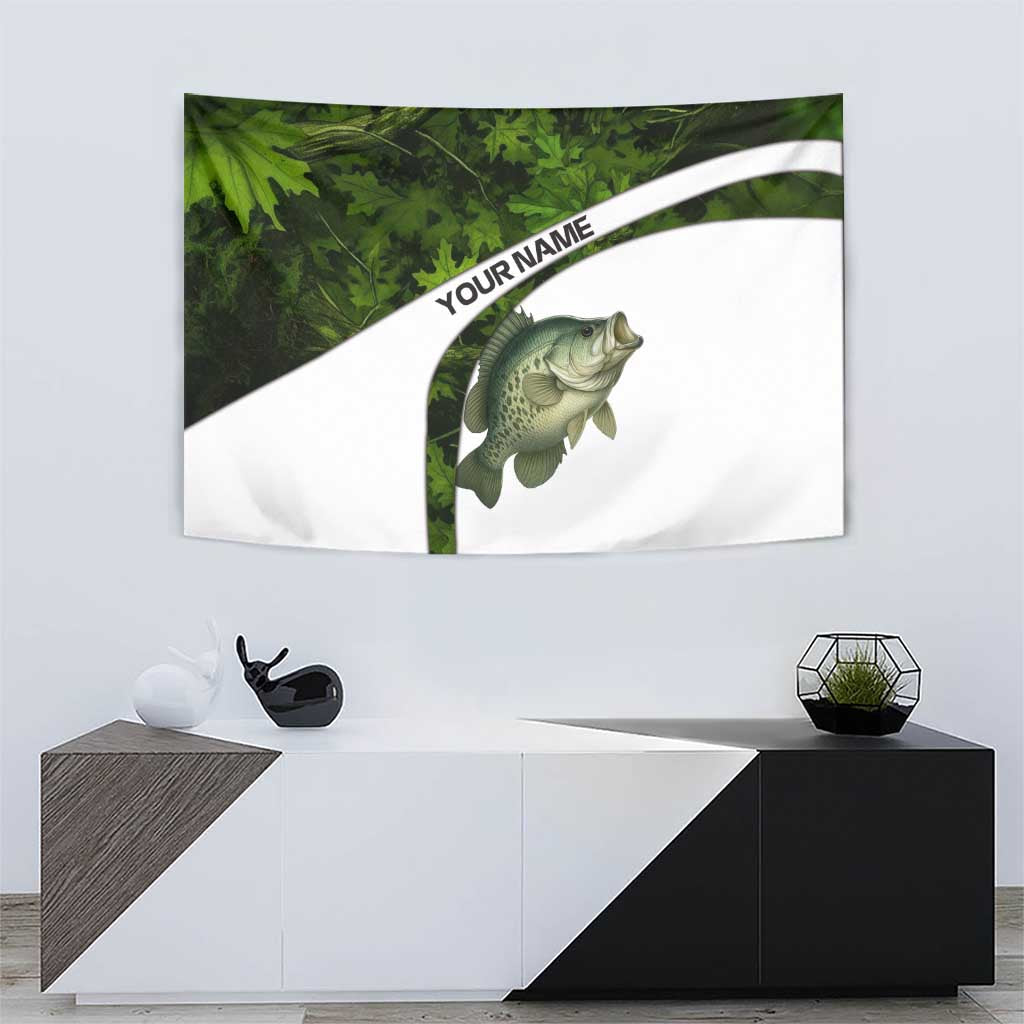 Crappie Fishing Green Camo Tapestry with Leaf Camouflage and Custom Name Design - Wonder Print Shop