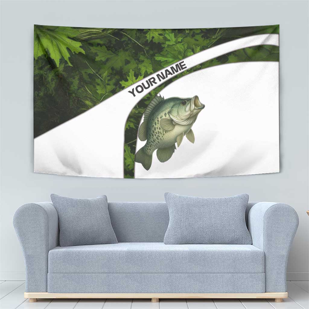 Crappie Fishing Green Camo Tapestry with Leaf Camouflage and Custom Name Design - Wonder Print Shop
