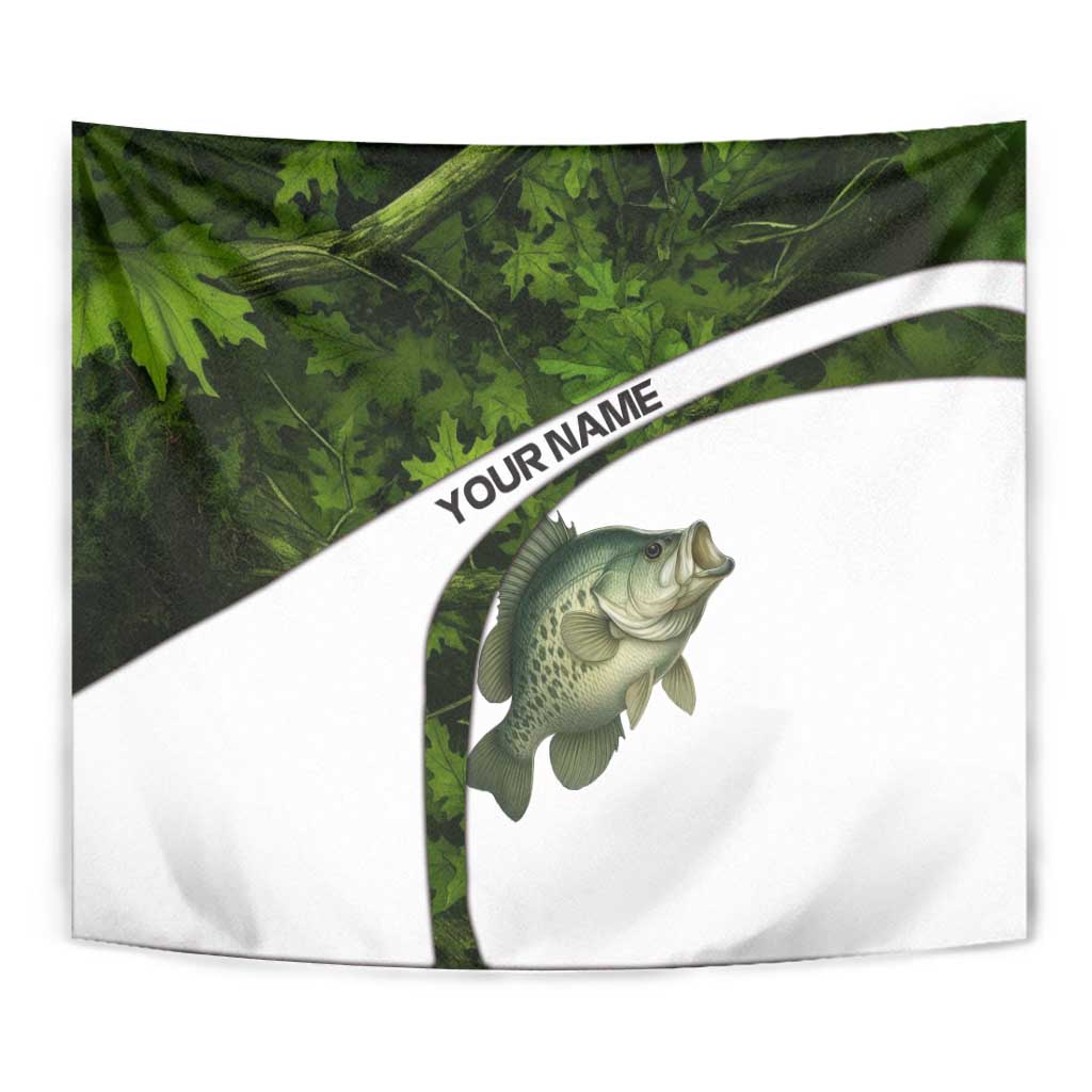 Crappie Fishing Green Camo Tapestry with Leaf Camouflage and Custom Name Design - Wonder Print Shop