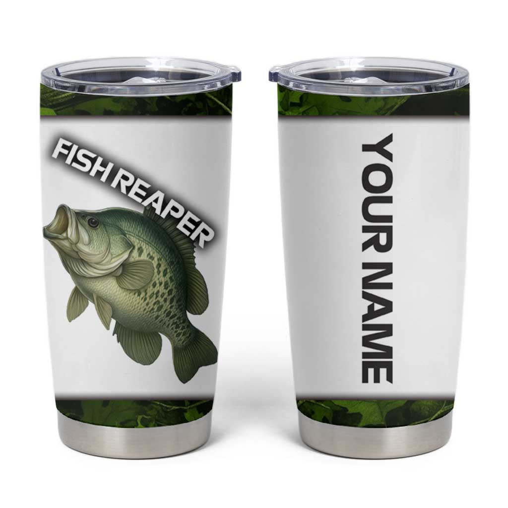 Crappie Fishing Green Camo Tumbler Cup with Leaf Camouflage and Custom Name Design - Wonder Print Shop