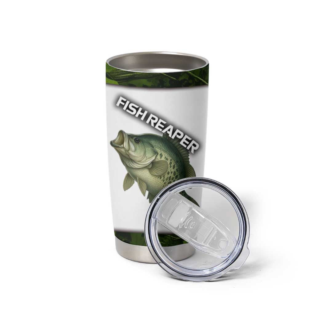 Crappie Fishing Green Camo Tumbler Cup with Leaf Camouflage and Custom Name Design - Wonder Print Shop