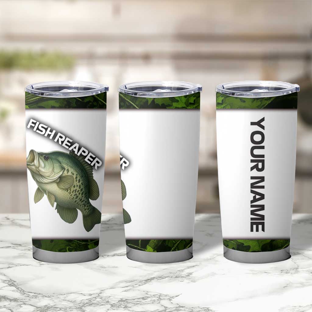 Crappie Fishing Green Camo Tumbler Cup with Leaf Camouflage and Custom Name Design - Wonder Print Shop