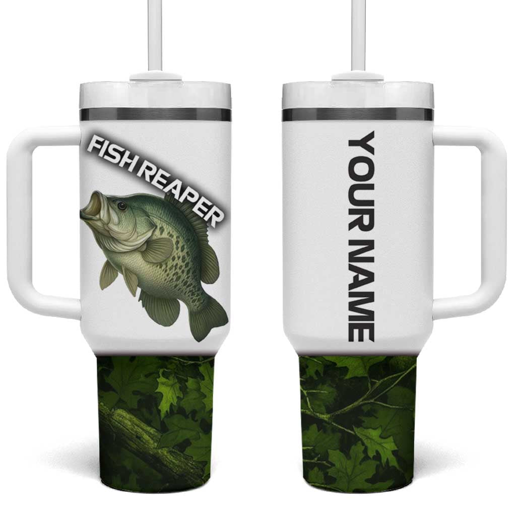 Crappie Fishing Green Camo Tumbler With Handle with Leaf Camouflage and Custom Name Design - Wonder Print Shop
