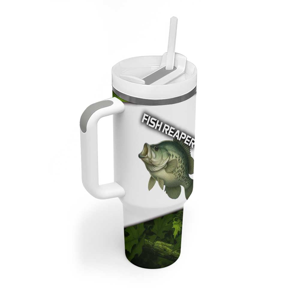 Crappie Fishing Green Camo Tumbler With Handle with Leaf Camouflage and Custom Name Design - Wonder Print Shop