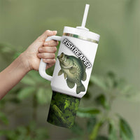 Crappie Fishing Green Camo Tumbler With Handle with Leaf Camouflage and Custom Name Design - Wonder Print Shop