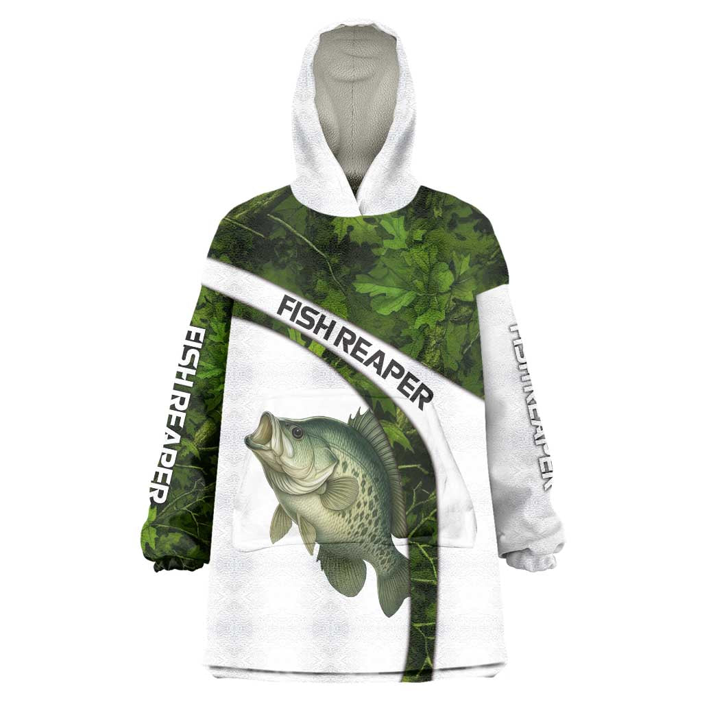 Crappie Fishing Green Camo Wearable Blanket Hoodie with Leaf Camouflage and Custom Name Design - Wonder Print Shop