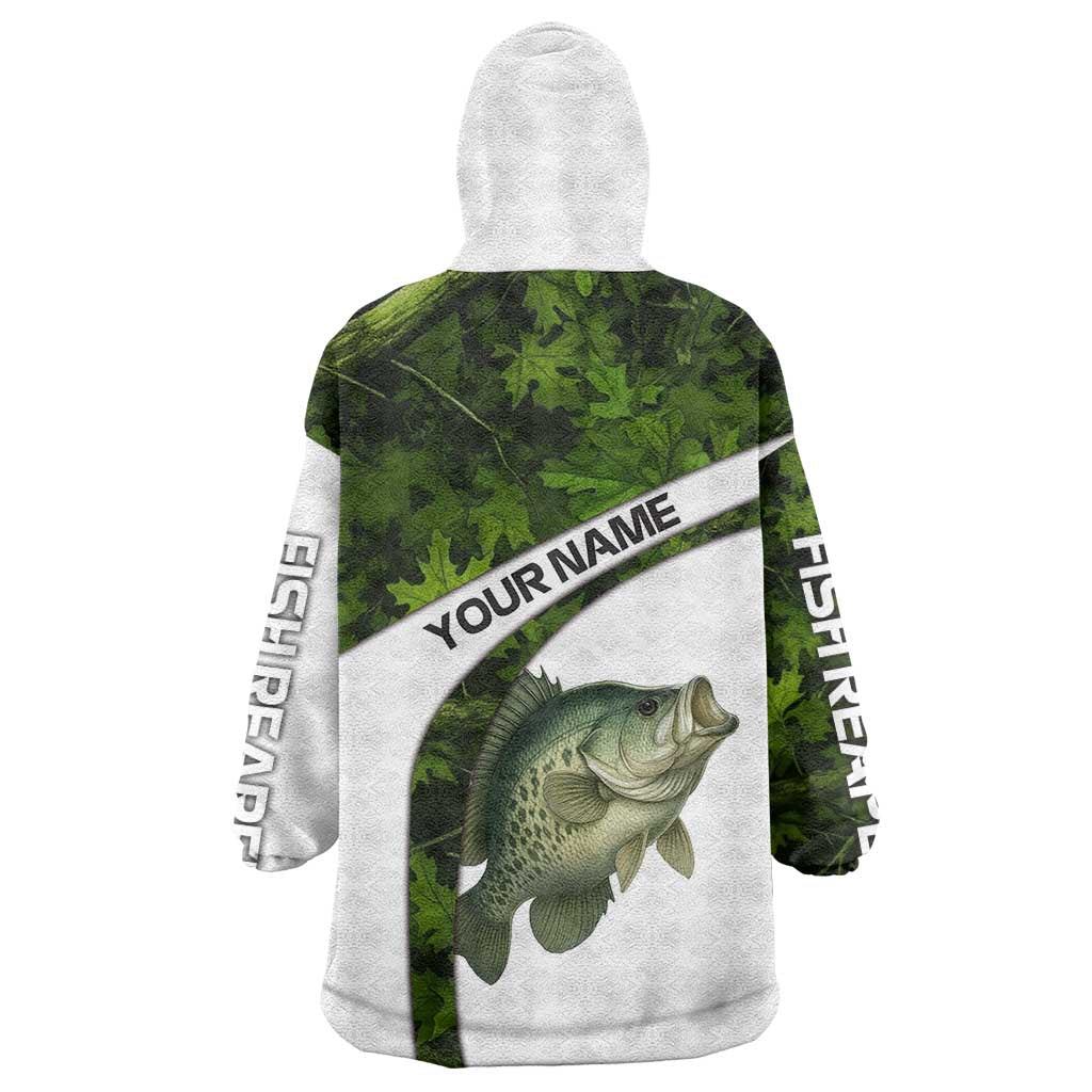 Crappie Fishing Green Camo Wearable Blanket Hoodie with Leaf Camouflage and Custom Name Design - Wonder Print Shop