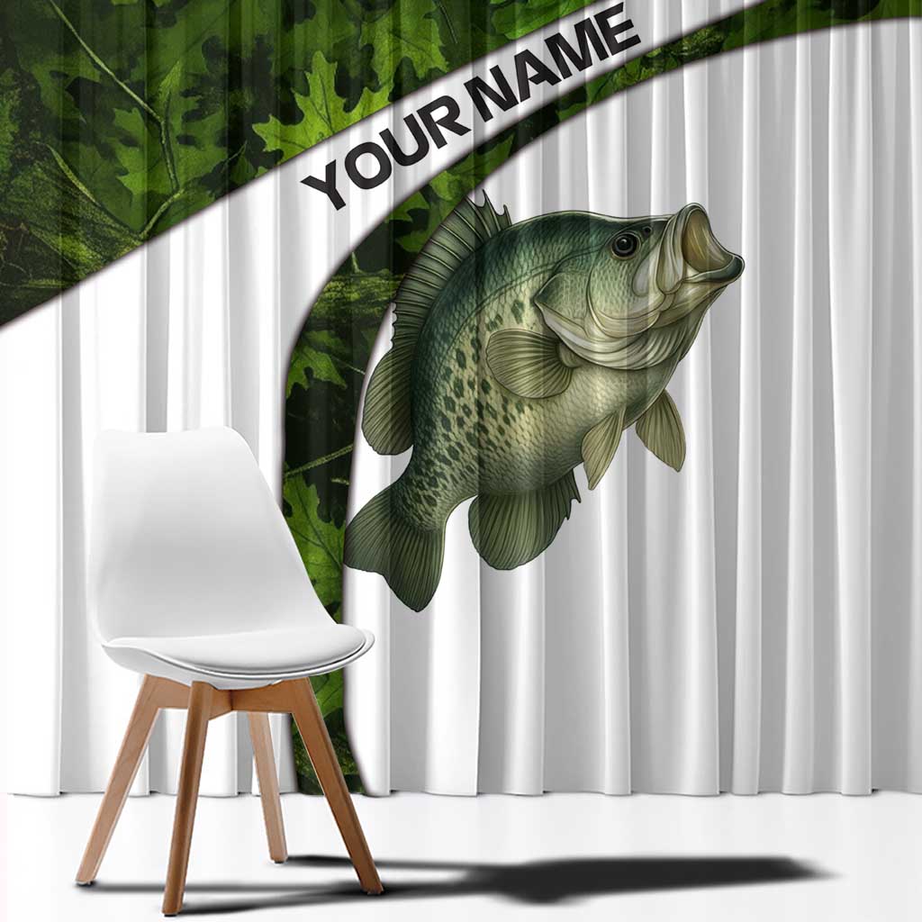 Crappie Fishing Green Camo Window Curtain with Leaf Camouflage and Custom Name Design - Wonder Print Shop