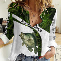 Crappie Fishing Green Camo Women Casual Shirt with Leaf Camouflage and Custom Name Design - Wonder Print Shop