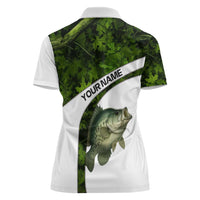 Crappie Fishing Green Camo Women Polo Shirt with Leaf Camouflage and Custom Name Design - Wonder Print Shop