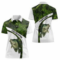 Crappie Fishing Green Camo Women Polo Shirt with Leaf Camouflage and Custom Name Design - Wonder Print Shop