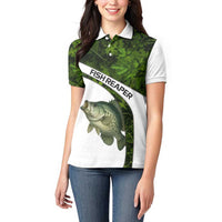 Crappie Fishing Green Camo Women Polo Shirt with Leaf Camouflage and Custom Name Design - Wonder Print Shop
