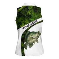Crappie Fishing Green Camo Women Sleeveless Polo Shirt with Leaf Camouflage and Custom Name Design - Wonder Print Shop