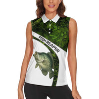 Crappie Fishing Green Camo Women Sleeveless Polo Shirt with Leaf Camouflage and Custom Name Design - Wonder Print Shop