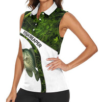 Crappie Fishing Green Camo Women Sleeveless Polo Shirt with Leaf Camouflage and Custom Name Design - Wonder Print Shop