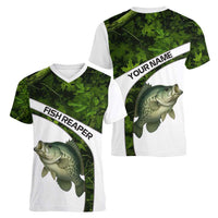 Crappie Fishing Green Camo Women V-Neck T-Shirt with Leaf Camouflage and Custom Name Design - Wonder Print Shop