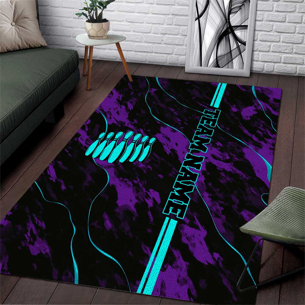 Strike Bowling Graphic Area Rug with Purple Black Marble Texture and Custom Team Name - Wonder Print Shop