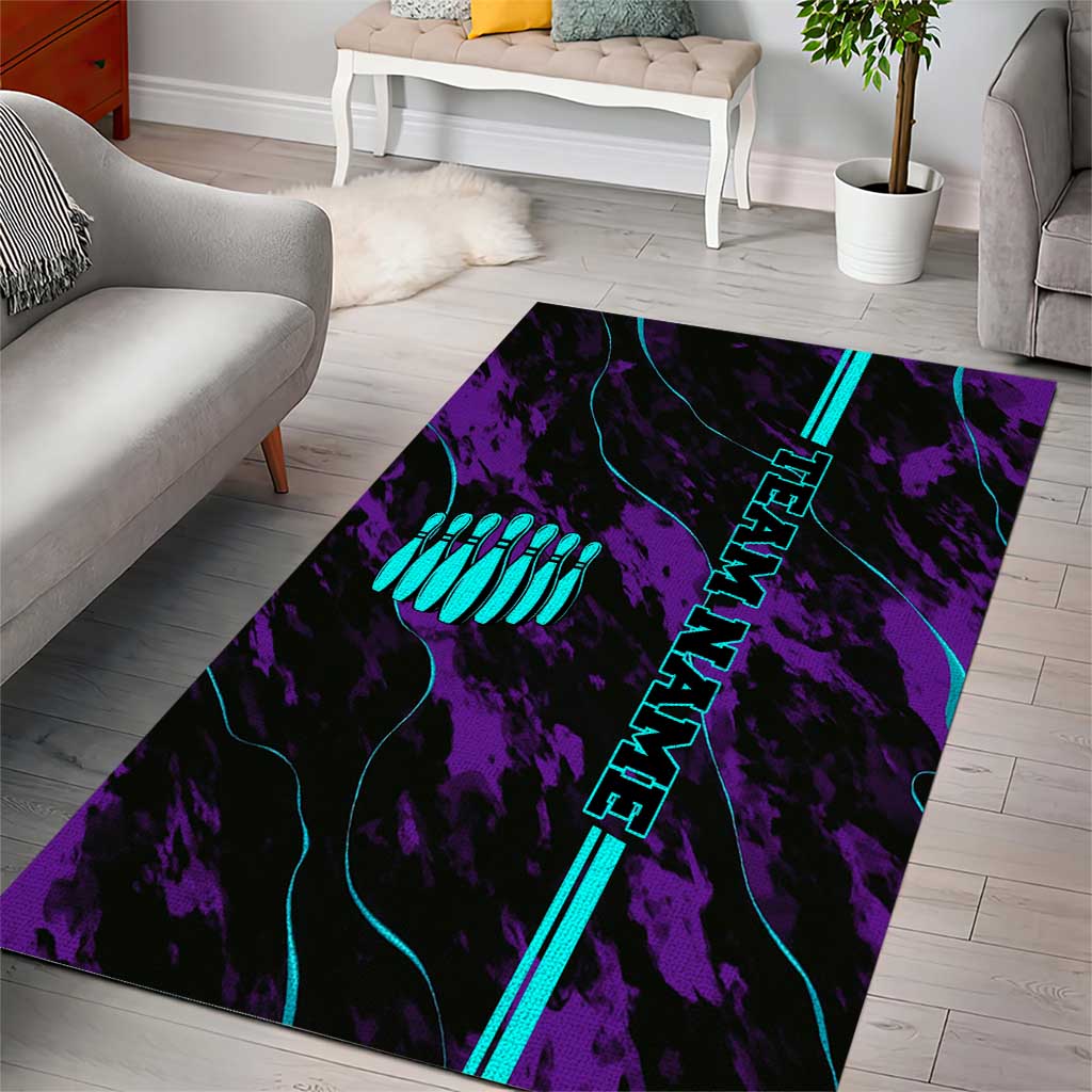 Strike Bowling Graphic Area Rug with Purple Black Marble Texture and Custom Team Name - Wonder Print Shop