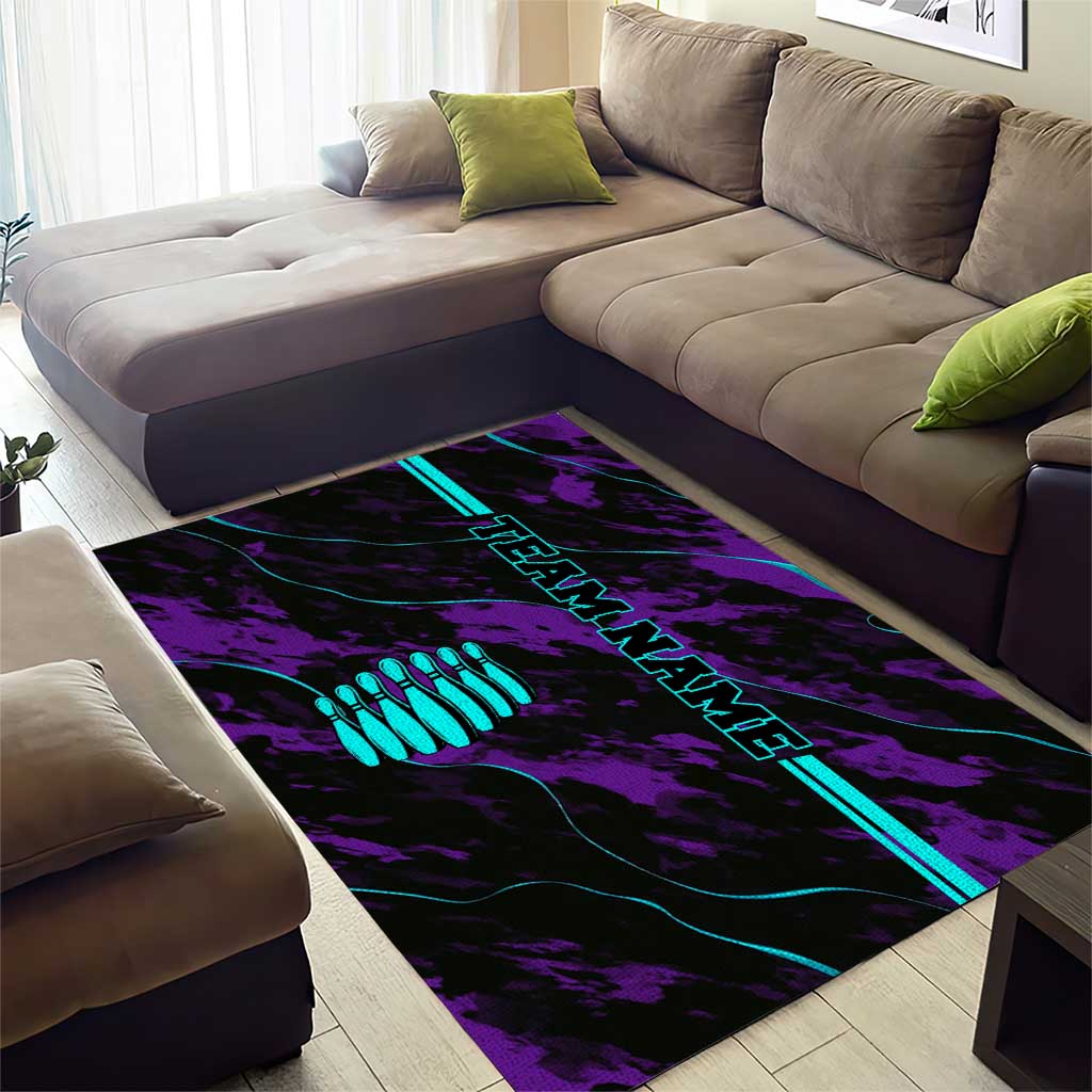 Strike Bowling Graphic Area Rug with Purple Black Marble Texture and Custom Team Name - Wonder Print Shop