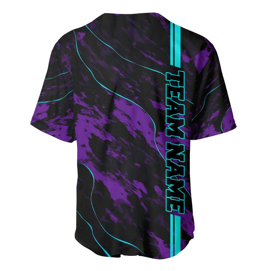 Strike Bowling Graphic Baseball Jersey with Purple Black Marble Texture and Custom Team Name - Wonder Print Shop