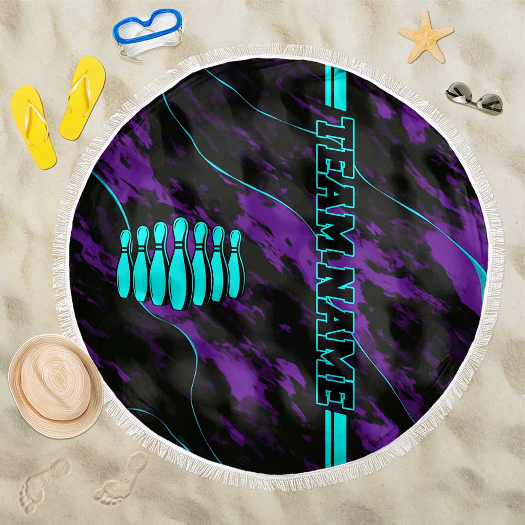 Strike Bowling Graphic Beach Blanket with Purple Black Marble Texture and Custom Team Name - Wonder Print Shop