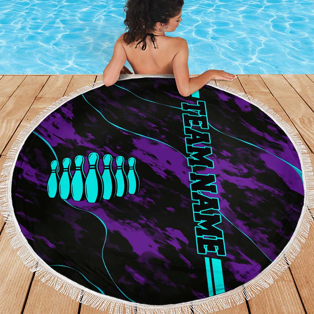 Strike Bowling Graphic Beach Blanket with Purple Black Marble Texture and Custom Team Name - Wonder Print Shop