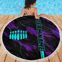 Strike Bowling Graphic Beach Blanket with Purple Black Marble Texture and Custom Team Name - Wonder Print Shop