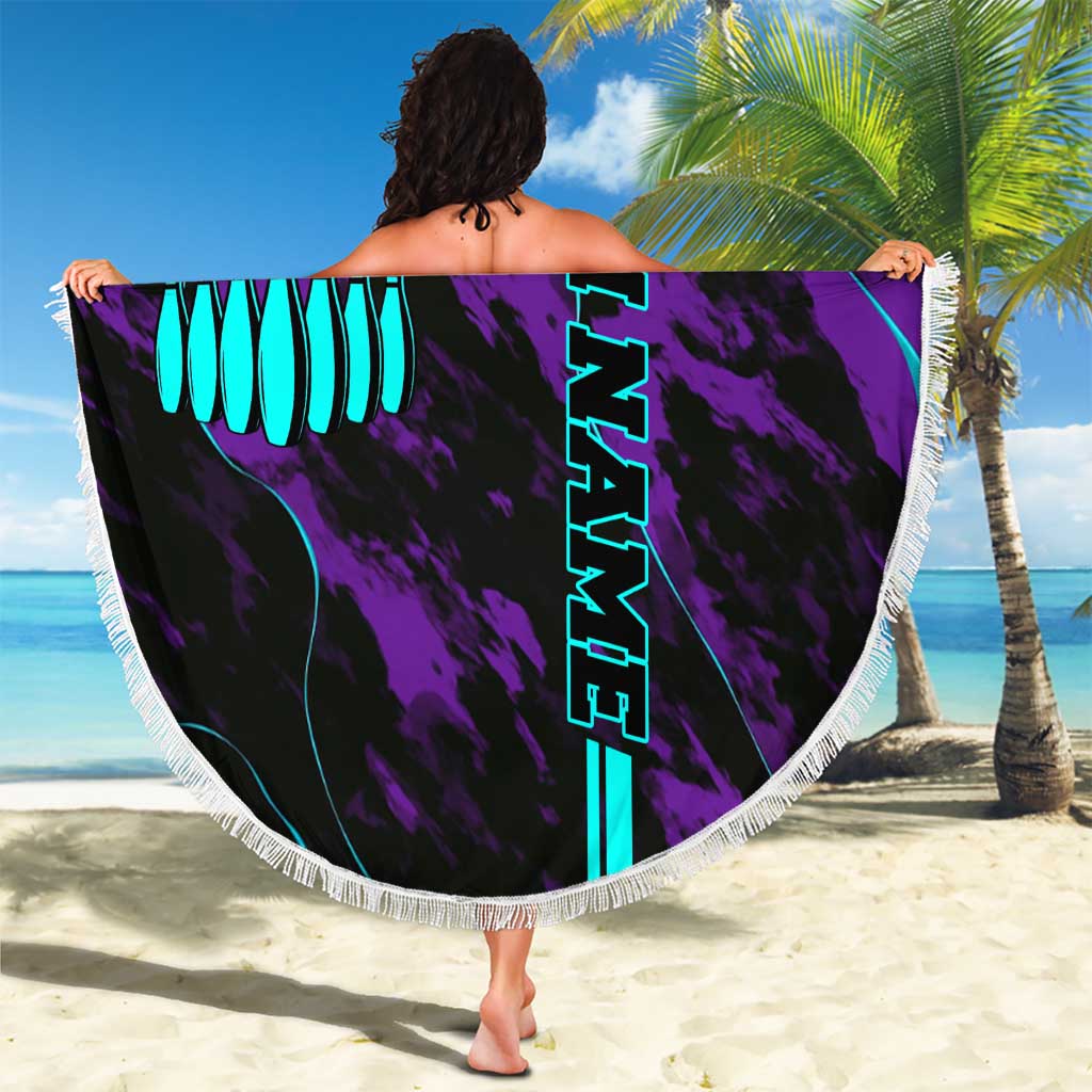 Strike Bowling Graphic Beach Blanket with Purple Black Marble Texture and Custom Team Name - Wonder Print Shop