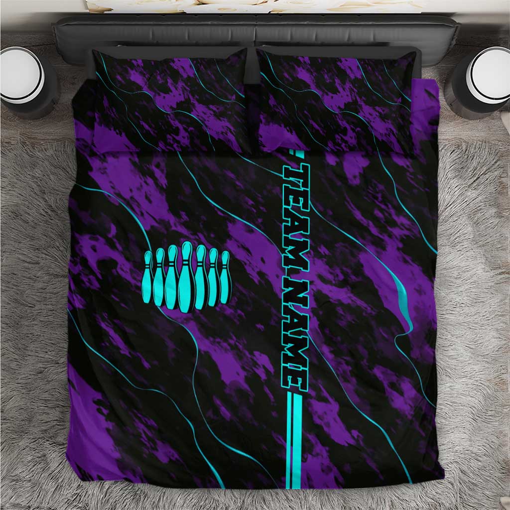 Strike Bowling Graphic Bedding Set with Purple Black Marble Texture and Custom Team Name - Wonder Print Shop