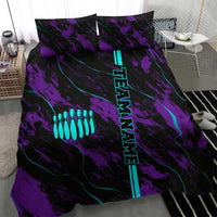 Strike Bowling Graphic Bedding Set with Purple Black Marble Texture and Custom Team Name - Wonder Print Shop