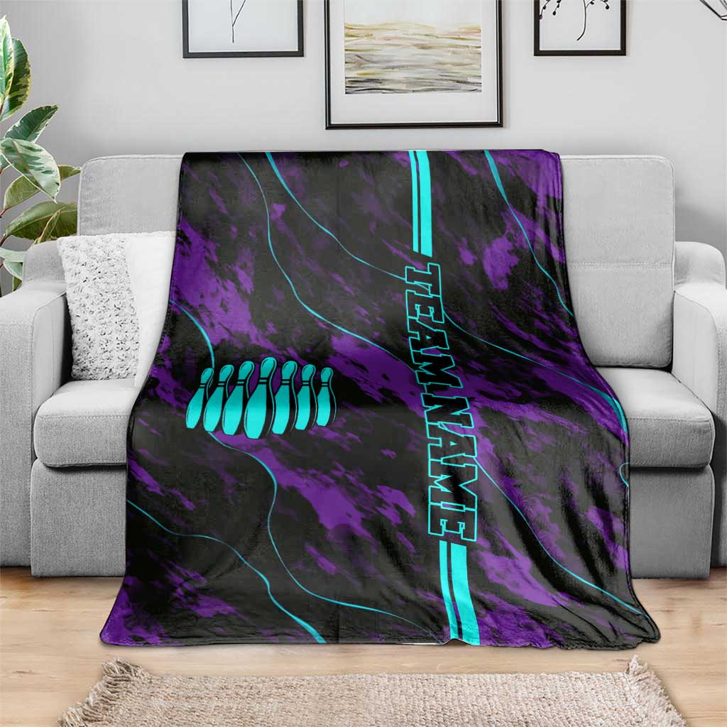 Strike Bowling Graphic Blanket with Purple Black Marble Texture and Custom Team Name - Wonder Print Shop