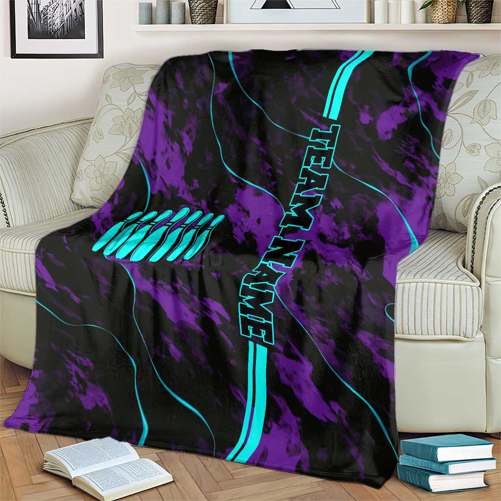Strike Bowling Graphic Blanket with Purple Black Marble Texture and Custom Team Name - Wonder Print Shop