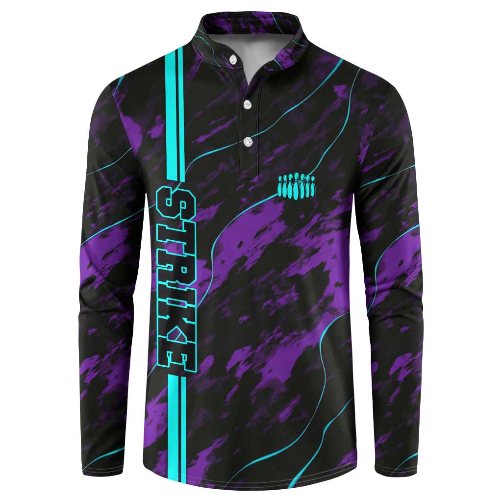 Strike Bowling Graphic Button Sweatshirt with Purple Black Marble Texture and Custom Team Name - Wonder Print Shop