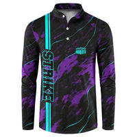 Strike Bowling Graphic Button Sweatshirt with Purple Black Marble Texture and Custom Team Name - Wonder Print Shop