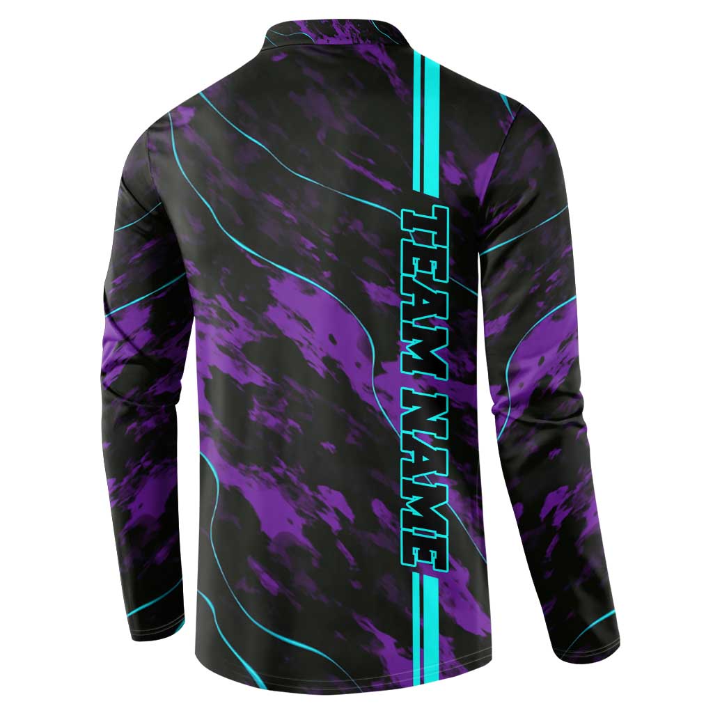 Strike Bowling Graphic Button Sweatshirt with Purple Black Marble Texture and Custom Team Name - Wonder Print Shop