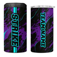 Strike Bowling Graphic 4 in 1 Can Cooler Tumbler with Purple Black Marble Texture and Custom Team Name - Wonder Print Shop
