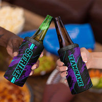 Strike Bowling Graphic 4 in 1 Can Cooler Tumbler with Purple Black Marble Texture and Custom Team Name - Wonder Print Shop